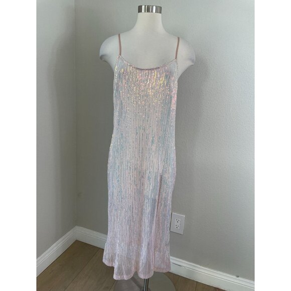 NEW $144 EastWest Intimately Womens Small Sequin Slip Dress Nude Light Sand - Picture 1 of 12